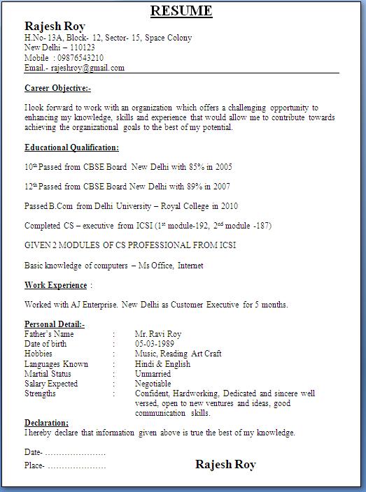 Formal resume format pdf